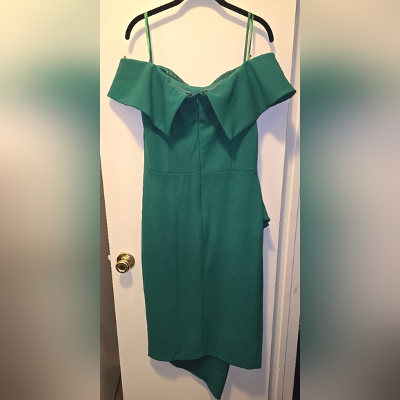 Betsy & Adam Off Shoulder Ruffle Dress Wedding Bridesmaid Emerald Green Size 12 - Picture 5 of 9